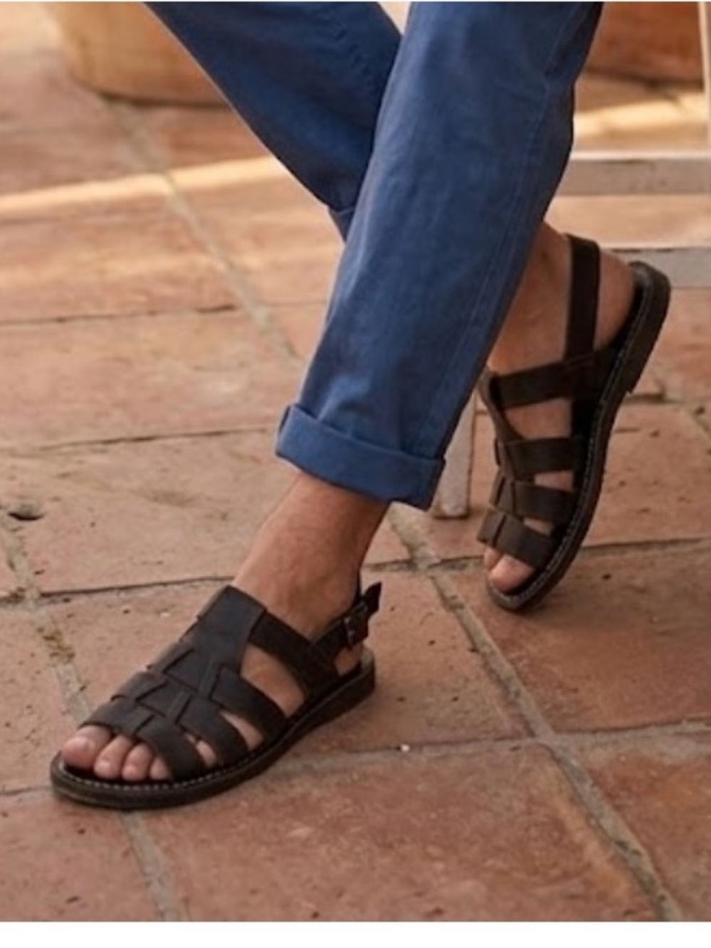 Men's Dark Brown Leather Fisherman Sandals - Relaxed Summer Comfort Size 40